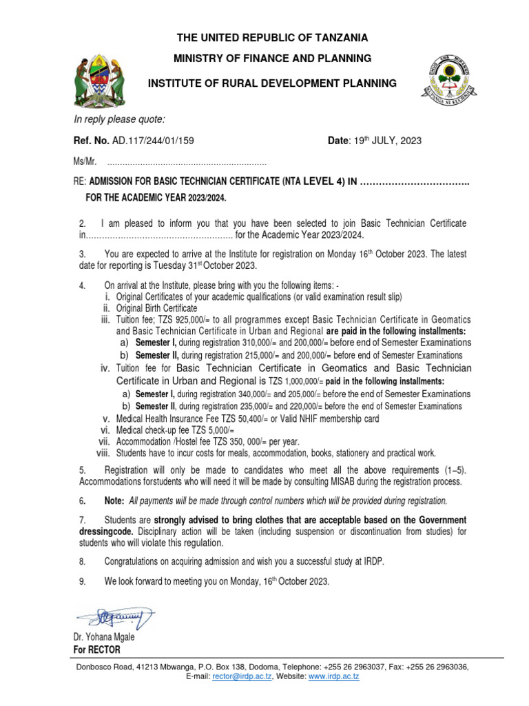 Nta Level 4 General Admission Letter 2023 Pdf Service Industries