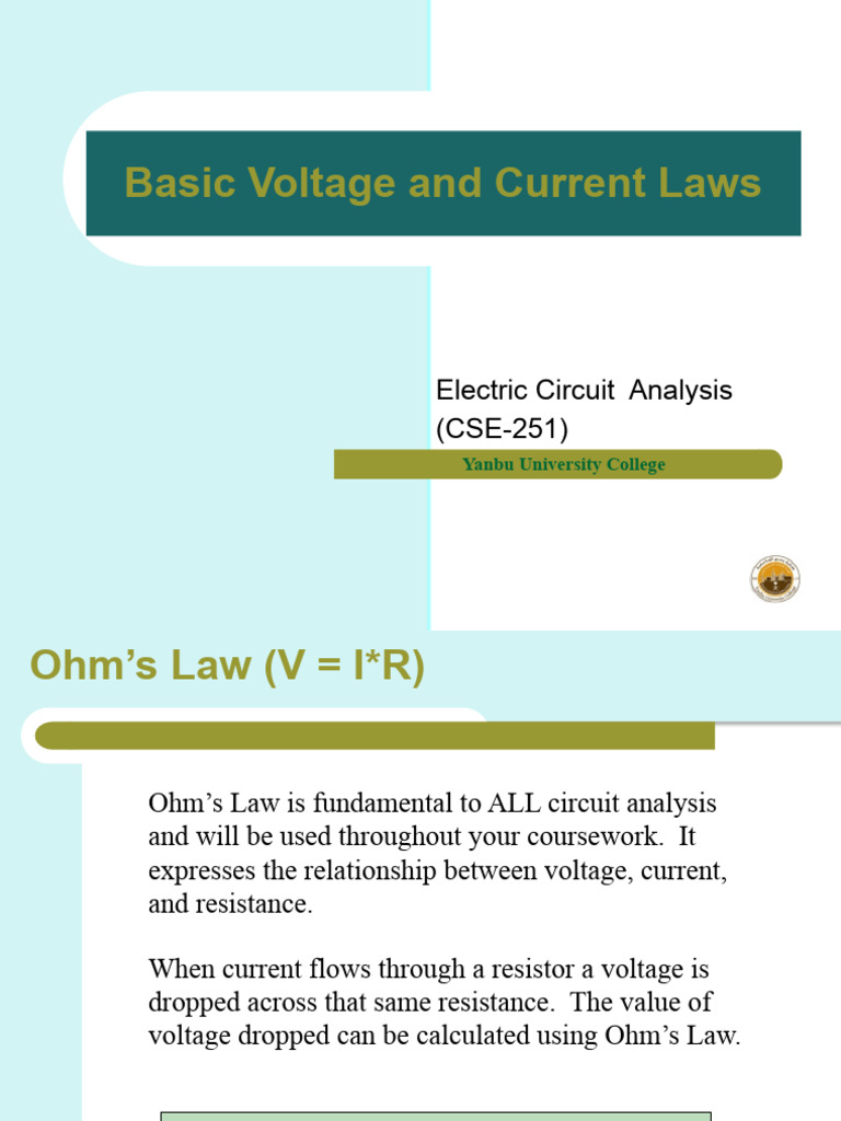 Lecture 2 Basic Voltage and Current Laws PDF Resistor