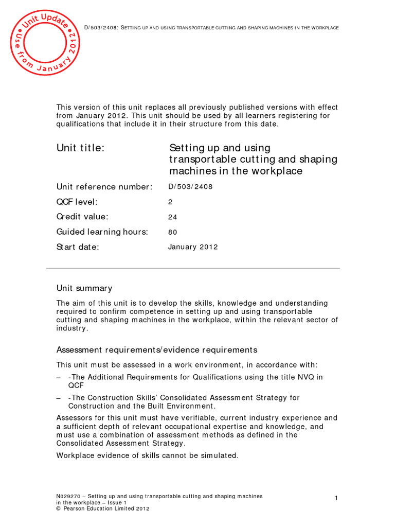 D5032408 Setting Up and Using Transportable Cutting and Shaping