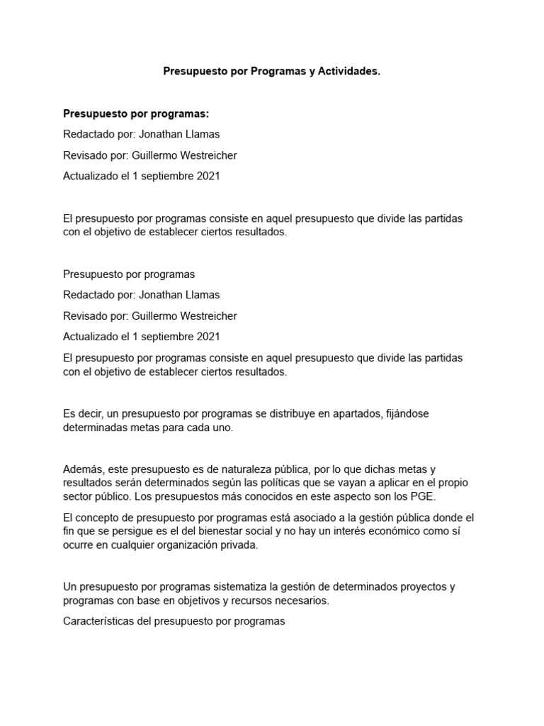 Presupuesto Público por Programas | PDF | Presupuesto | Business
