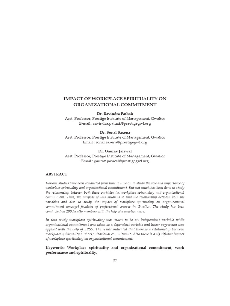 Impact of Workplace Spirituality On Organizational Commitment | PDF ...