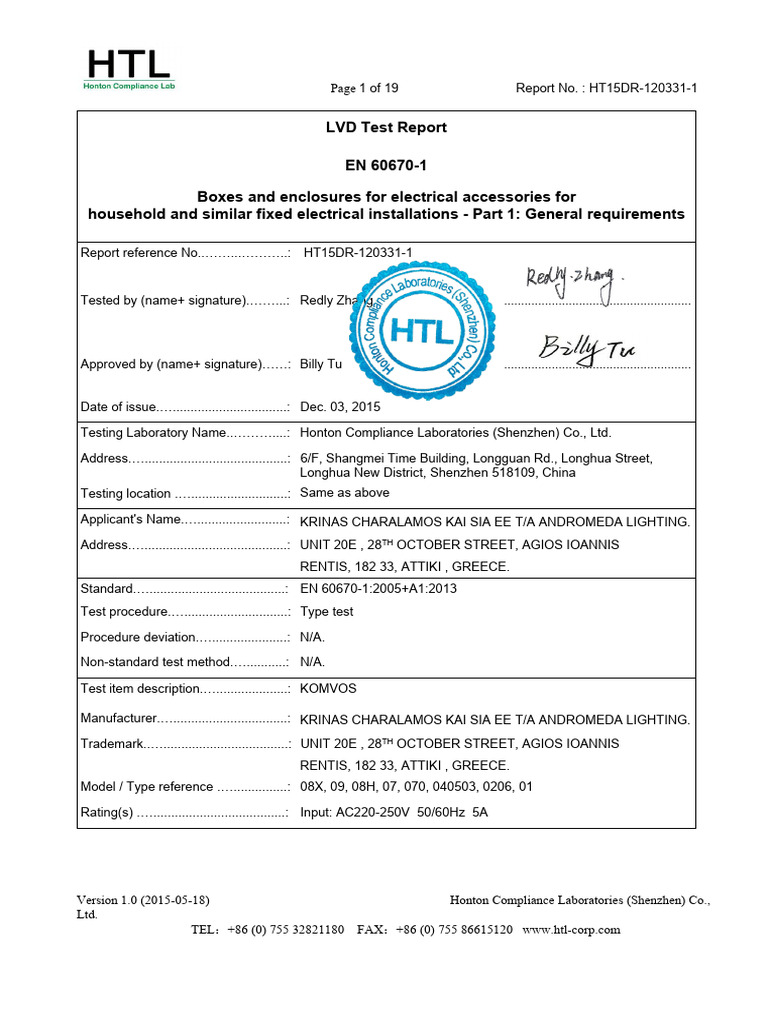 LVD Test Report for Electrical Enclosures | PDF | Materials | Applied ...