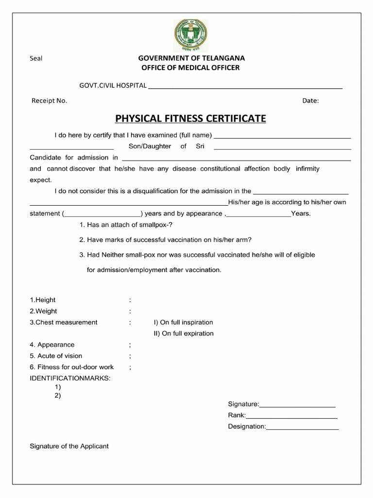 Physical Fitness Certificate | PDF