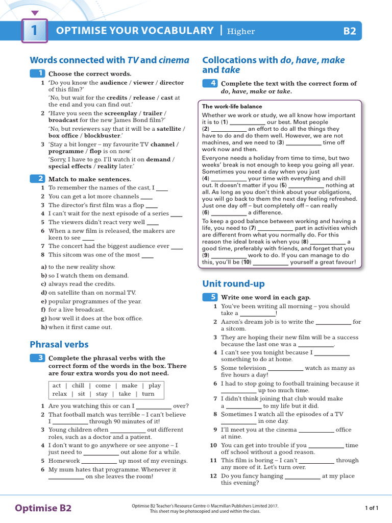 Opt B2 U01 Vocab Higher Pdf Television Shows Television Series
