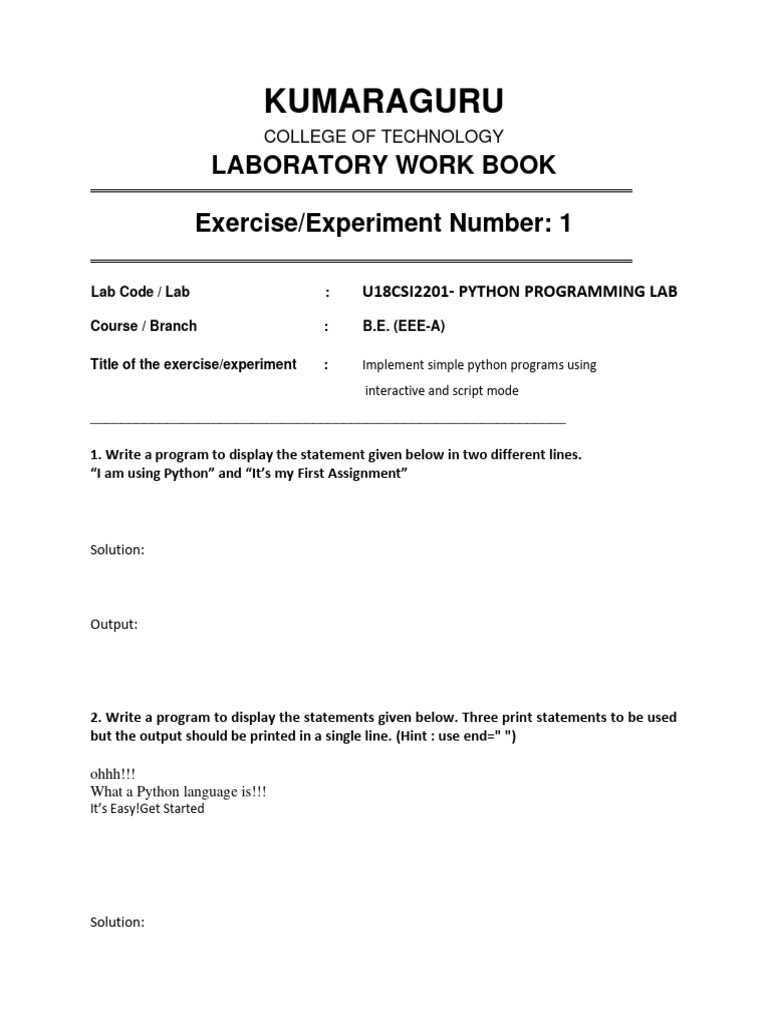 Python Programming Lab Exercises | PDF | Python (Programming Language ...