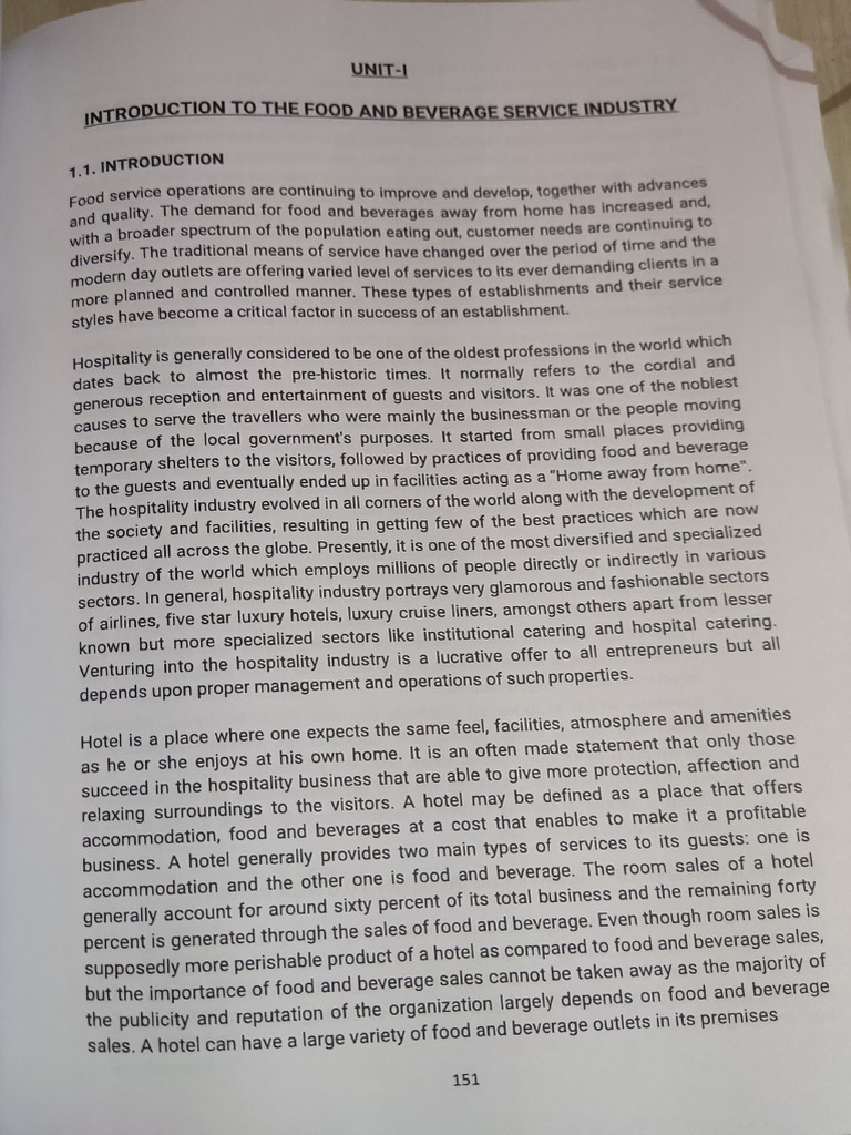 F and b service unit i introduction chapter pdf restaurants hotel