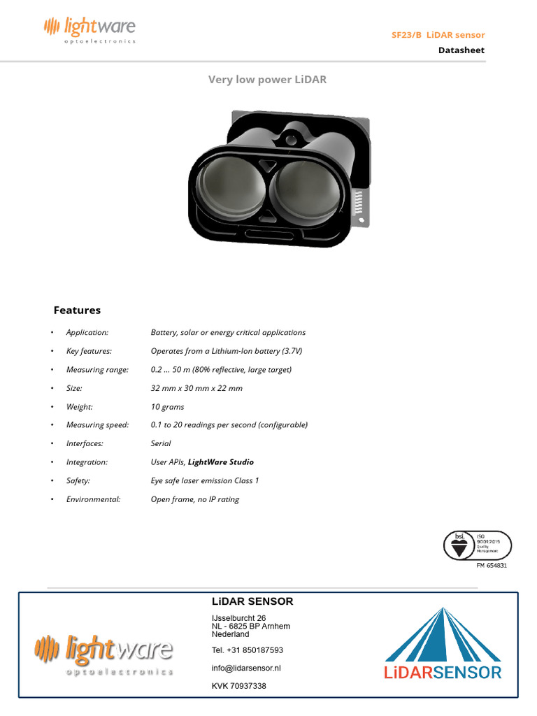 LiDAR Sensor Datasheet SF23 ENG | PDF | Lidar | Physical Sciences