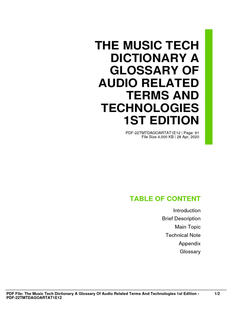 The Music Tech Dictionary A Glossary of Audio Related Terms and