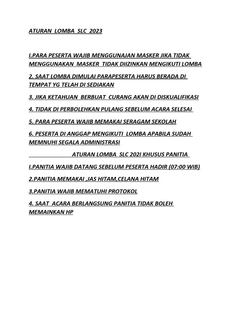 Aturan Lomba SLC 202i | PDF