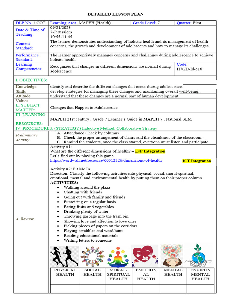 COT HEALTH 1stQ PDF Learning Adolescence