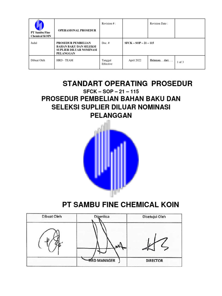 B - Prosedur Pembelian Bahan Baku Dan Seleksi Suplier Diluar Nominasi