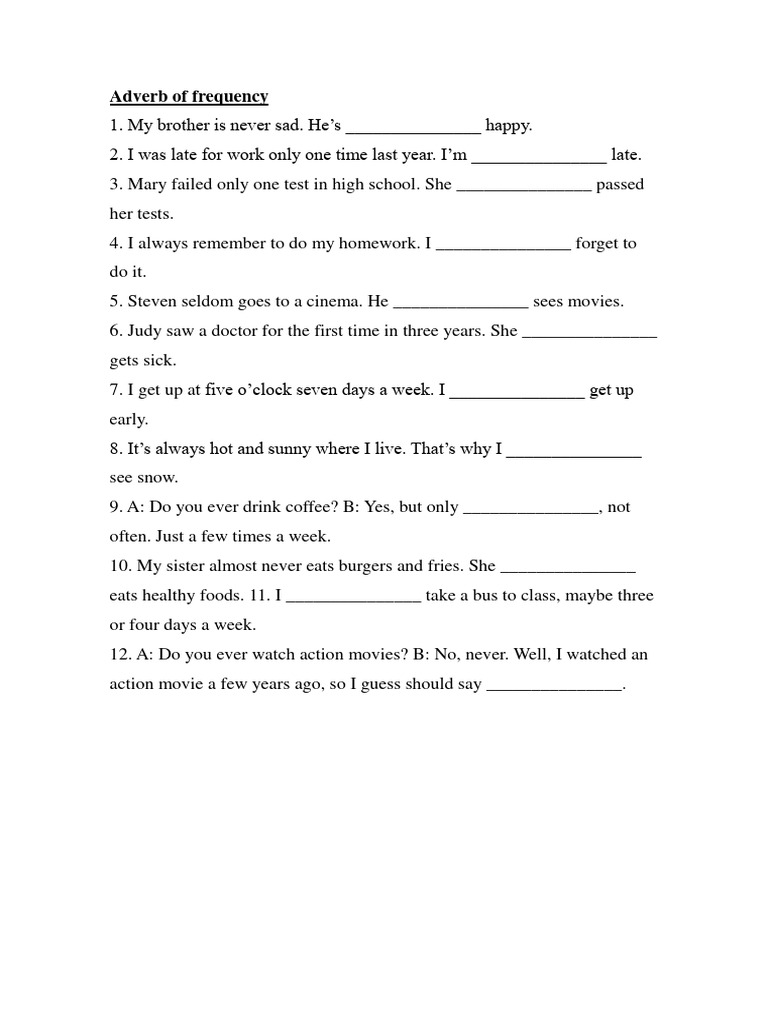 Adverbs of Frequency Exercises | PDF