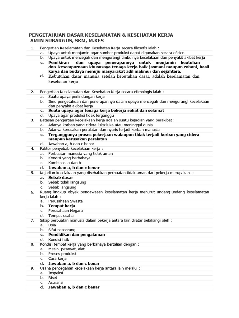 Contoh Soal Soal K3 Dasar Pdf