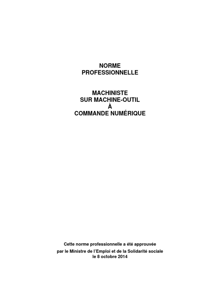 Norme professionnelle pour machinistes CNC | PDF | Machine-outil à ...