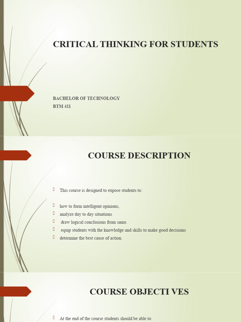 Critical Thinking For Students | PDF | Critical Thinking | Logic