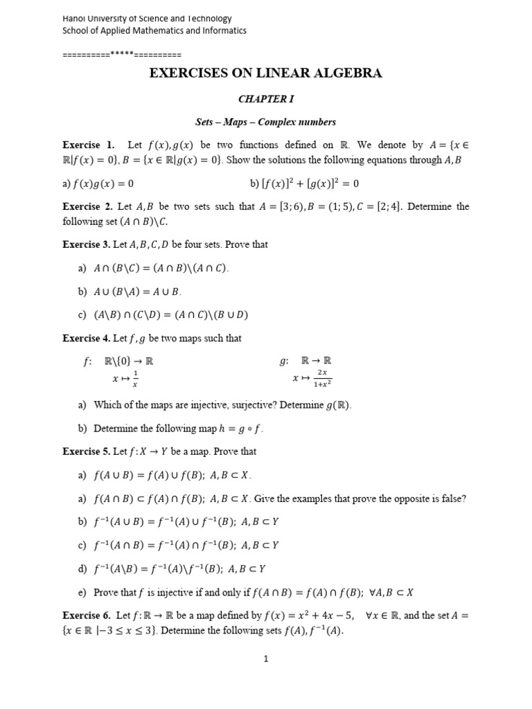 Linear Algebra Exercises Guide | PDF | Basis (Linear Algebra) | Matrix ...