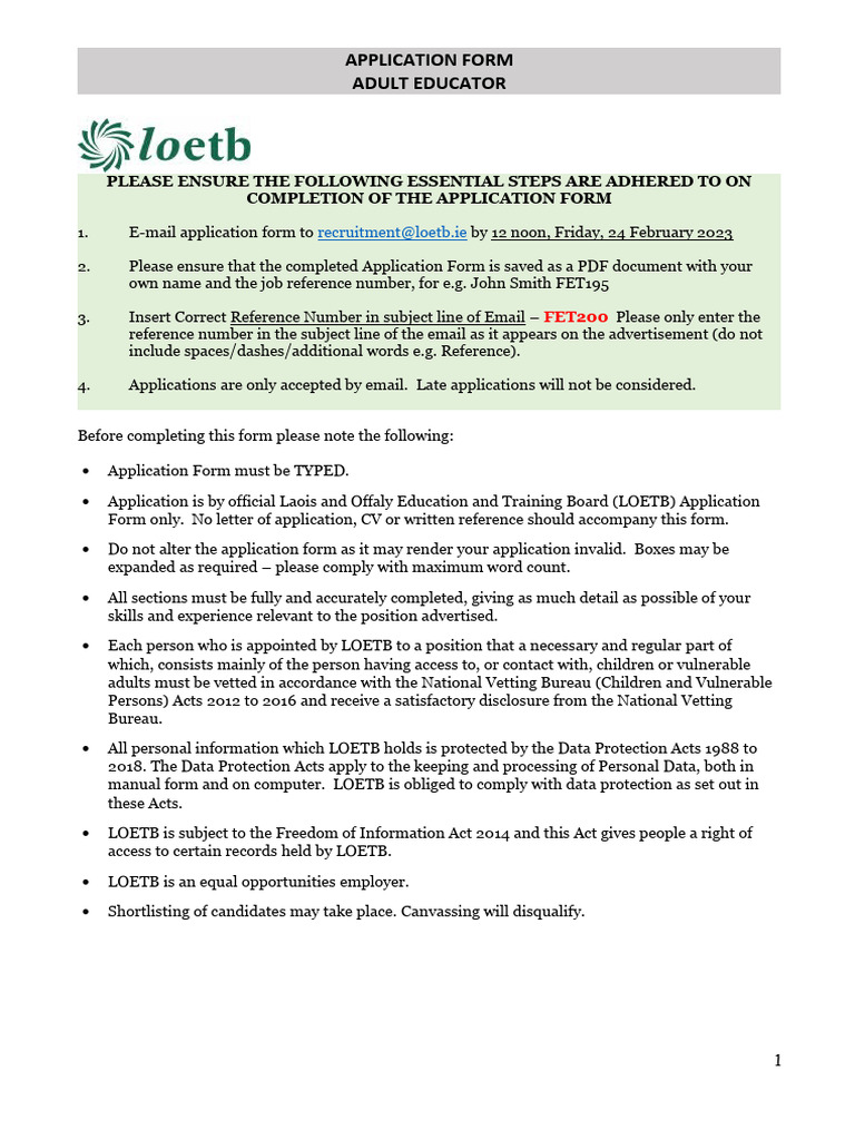 Educator Application Form PDF Information Employment