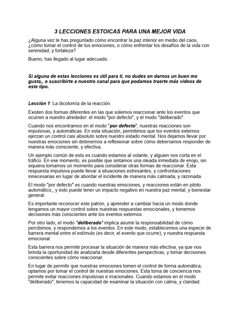 Lecciones Estoicas para la Vida Plena | PDF | Estoicismo | Las emociones