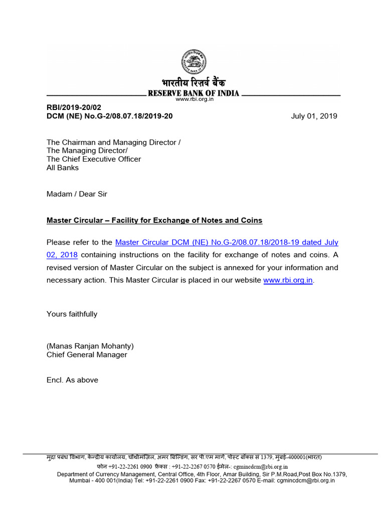 Master Circular on Currency Exchange Guidelines | PDF | Reserve Bank Of ...