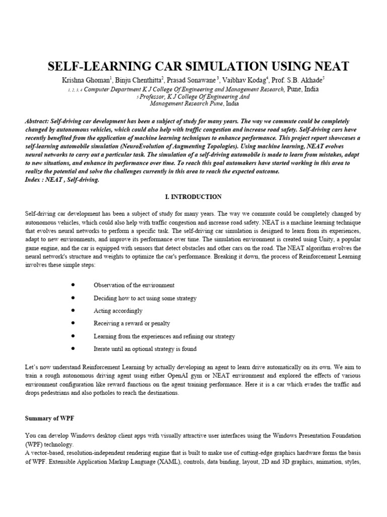 NEAT-Based Self-Learning Car Simulation | PDF | Windows Presentation ...