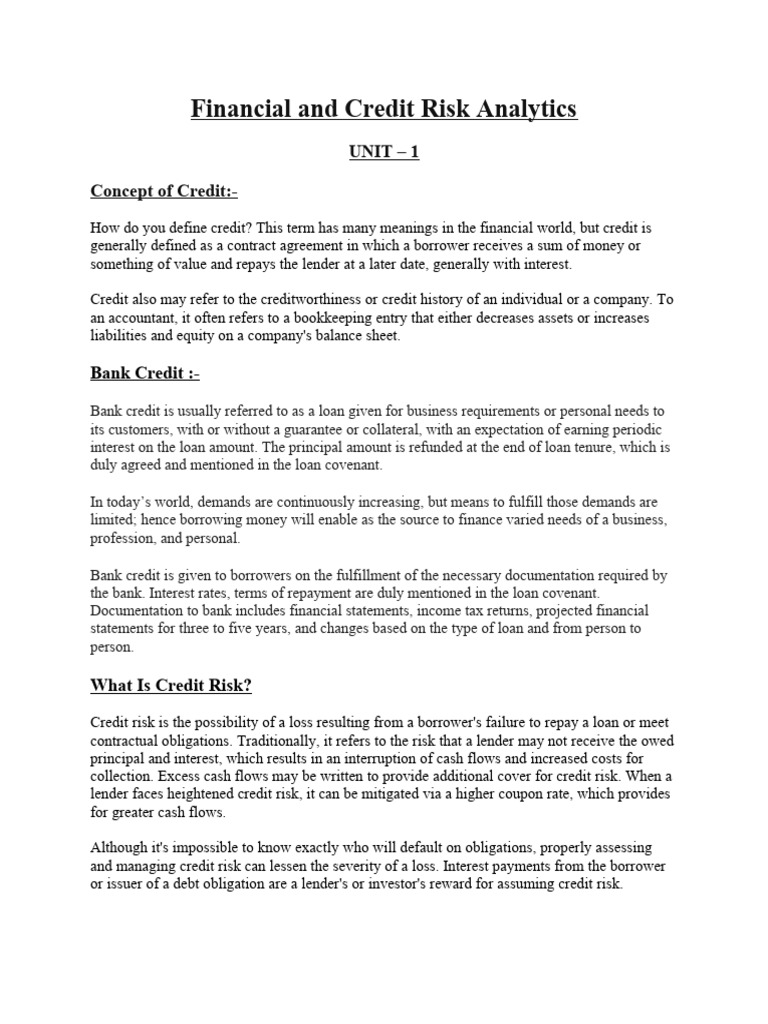 Unit-1Financial Credit Risk Analytics | PDF | Loans | Credit