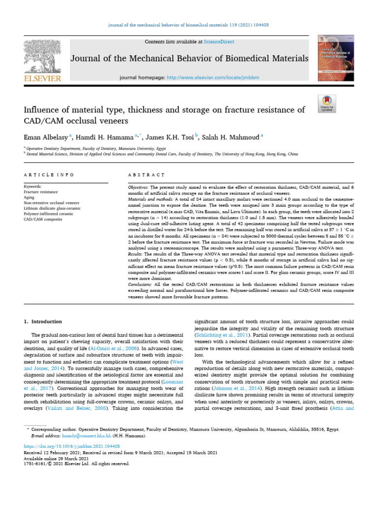 CAD CAM Occlusal Veneers | PDF | Dentistry | Fracture
