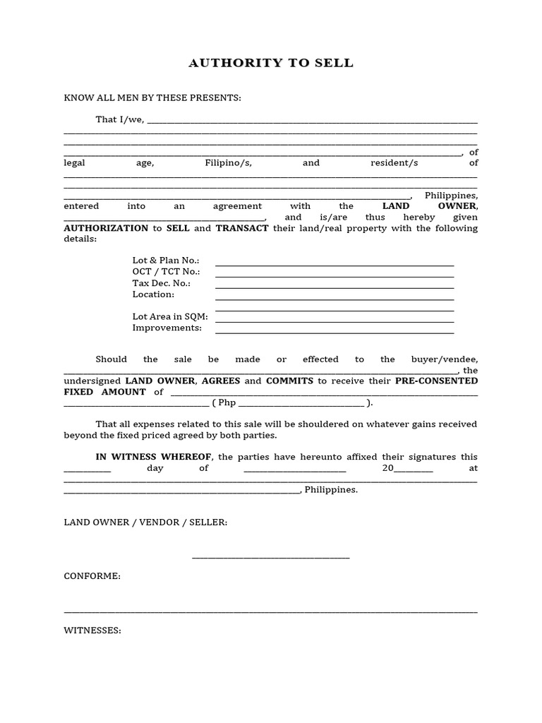 Authority to Sell Real Property Document | PDF | Taxes | Private Law