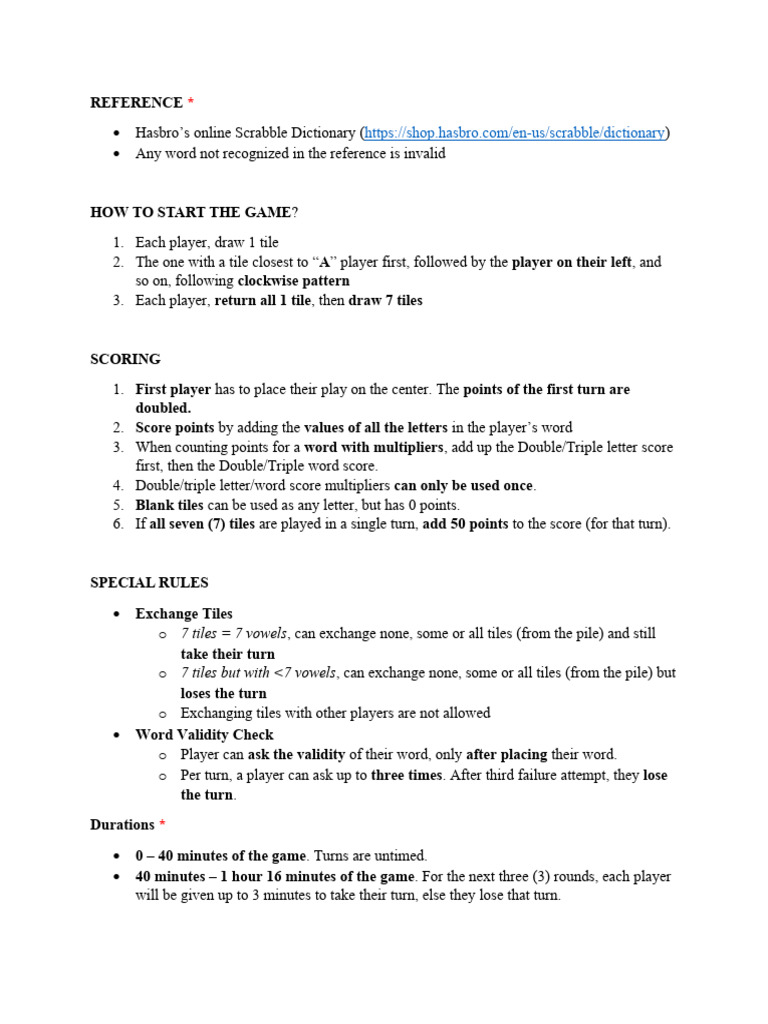 Scrabble Game Mechanics and Rules | PDF