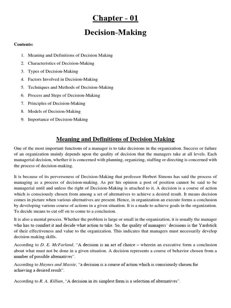 Chapter-01 (Decision Macking) | PDF | Decision Making | Rationality