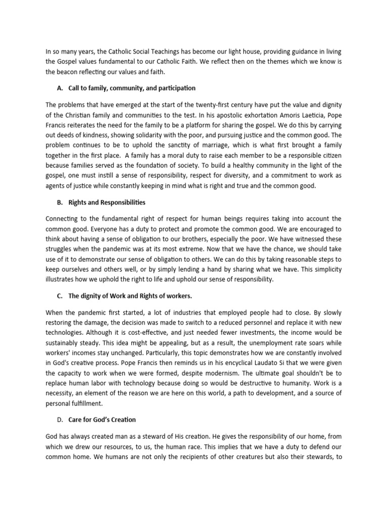 CST Values: Solidarity and Care for Creation | PDF | Catholic Social ...