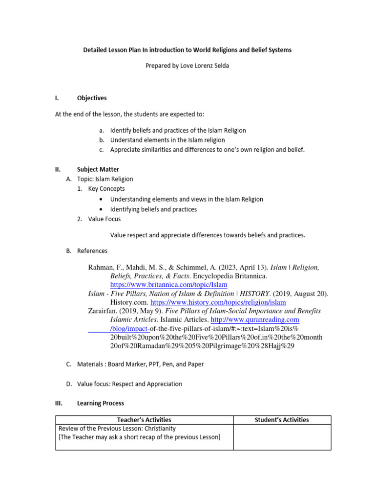 Islam Lesson Plan for Beginners | PDF | Abrahamic Religions | Religious ...