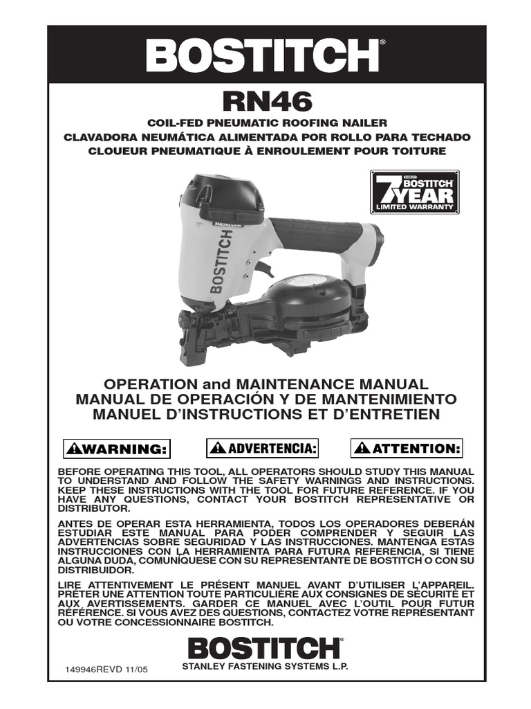 Bostitch Roofing Nailer RN461Manual PDF Trigger (Firearms