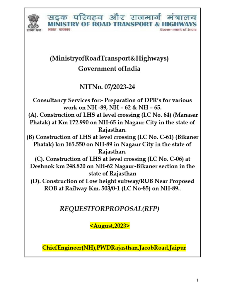 Tender DPR Naguar PDF Joint Venture Taxes