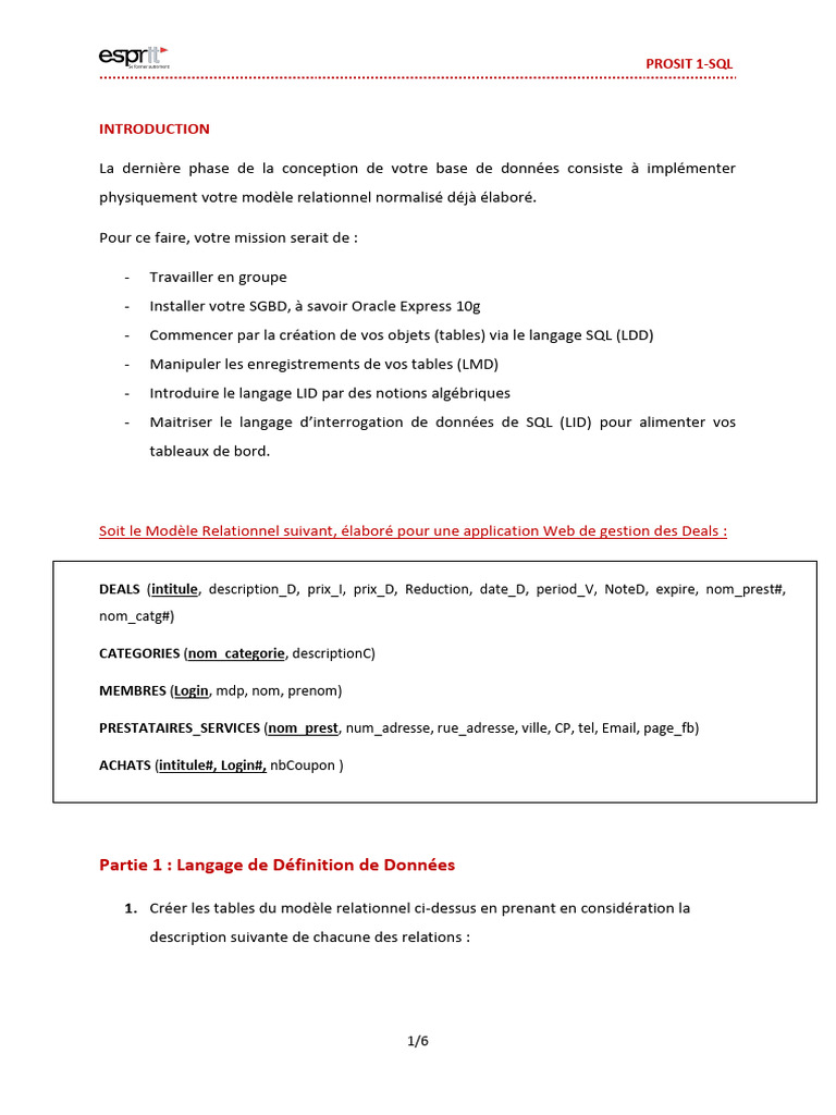 Implémentation SQL pour Gestion de Deals | PDF | Modèle relationnel ...