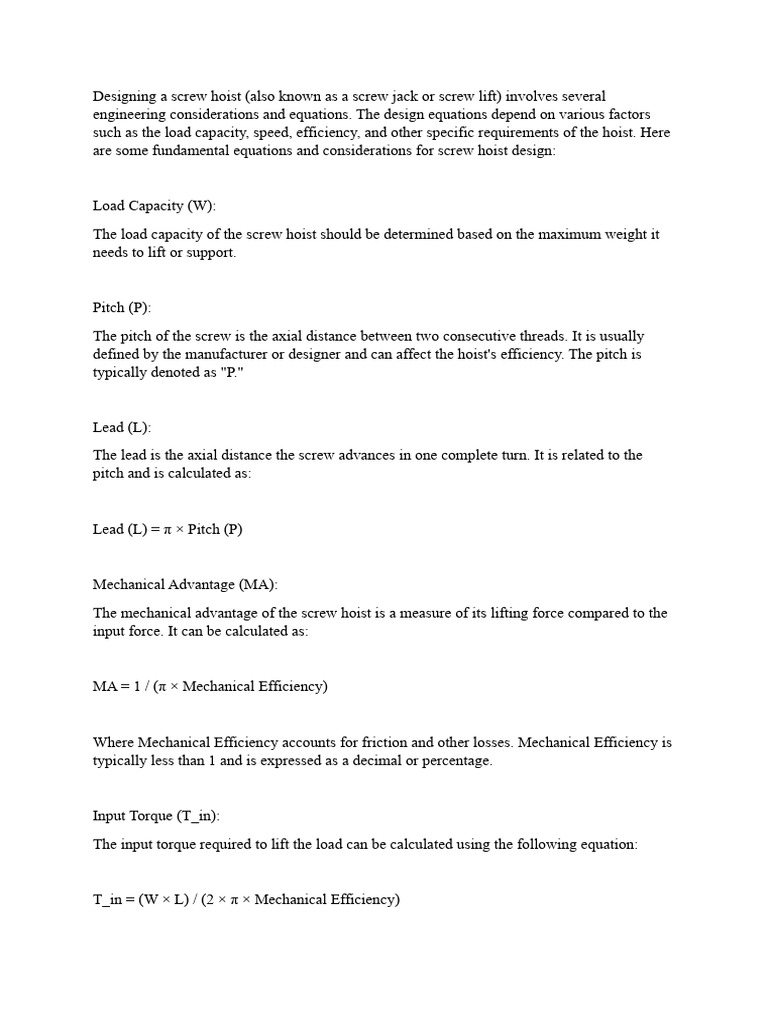 Designing A Screw Hoist Pdf Screw Structural Load