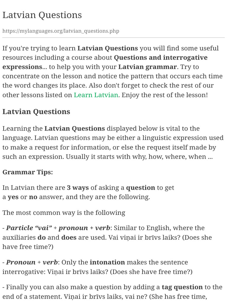 Latvian Questions+ | PDF | Question | Language Arts & Discipline