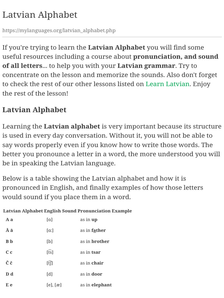 Latvian Alphabet and Pronunciation+ | PDF | Alphabet | Linguistics