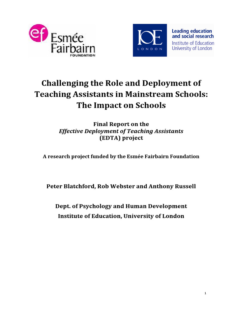 Challenging The Role and Deployment of Teaching Assistants in Schools ...