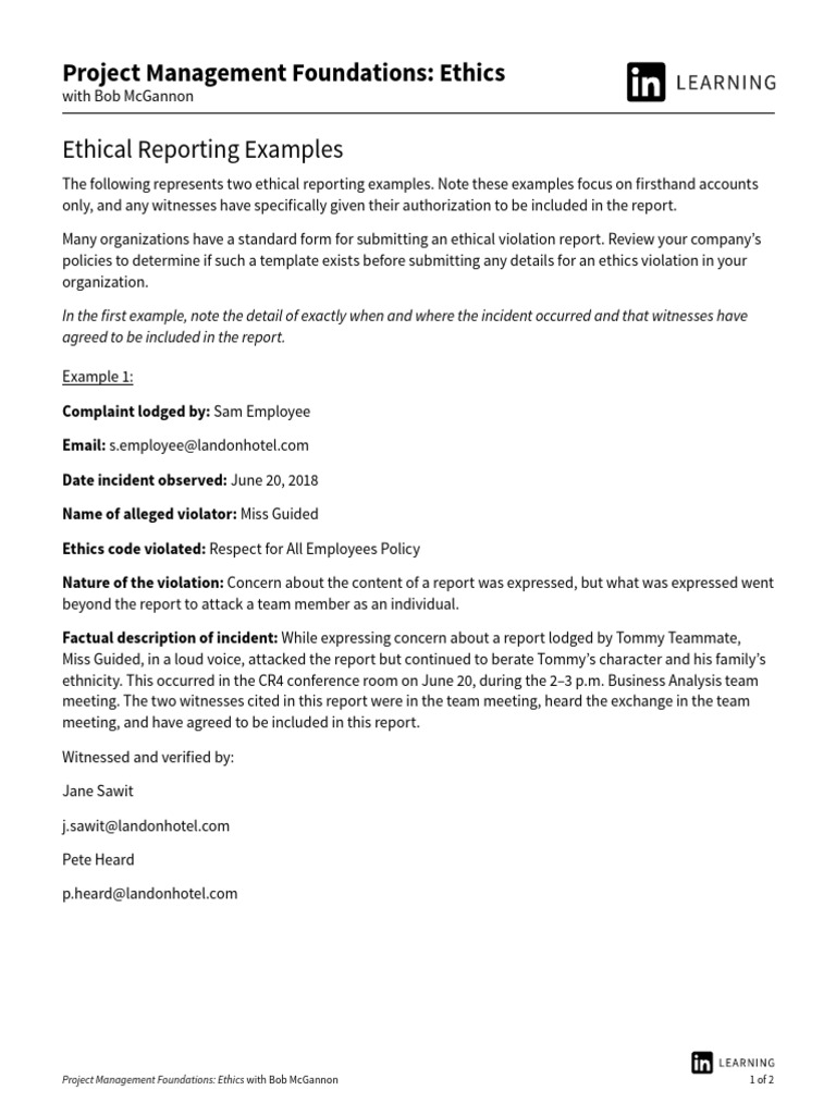 Ethical Reporting Examples | PDF | Finance & Money Management | Law