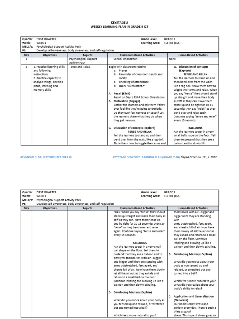Grade 9 ICT Weekly Learning Plan | PDF | Learning | Educational Technology