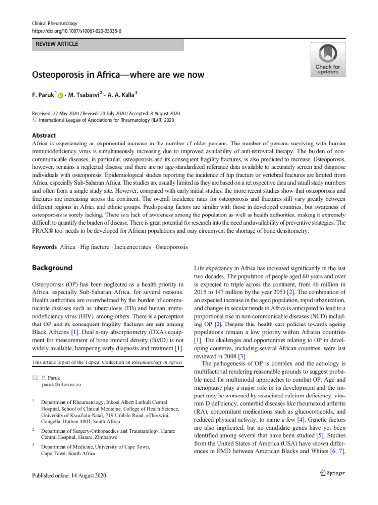 Osteoporosis in Africa PDF Osteoporosis Medical Specialties