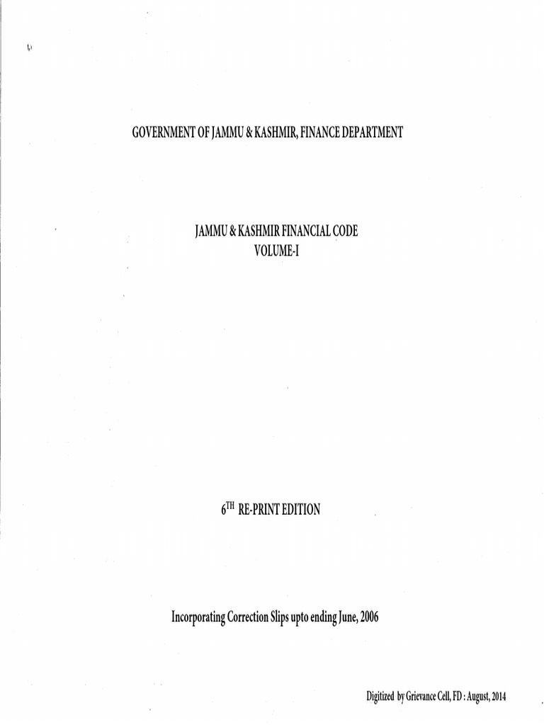 Jammu & Kashmir Financial Code Vol I | PDF | Payments | Money
