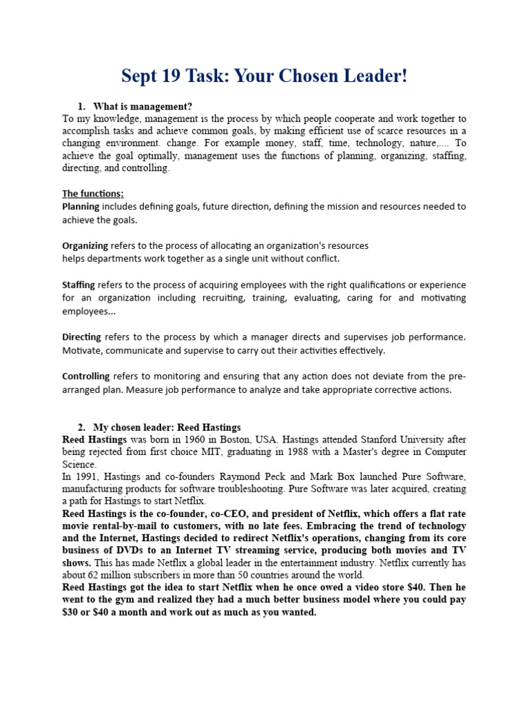 Sept 19 Task (Eng For Business) PDF Netflix Human Resources