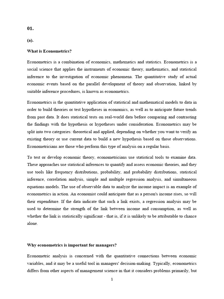 Econometrics for Business Managers | PDF | Econometrics | Statistics