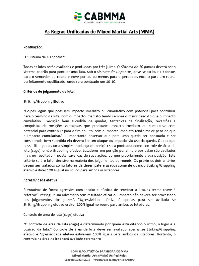 Unified Rules MMA Updated Aug 2019 PDF Esportes de combate