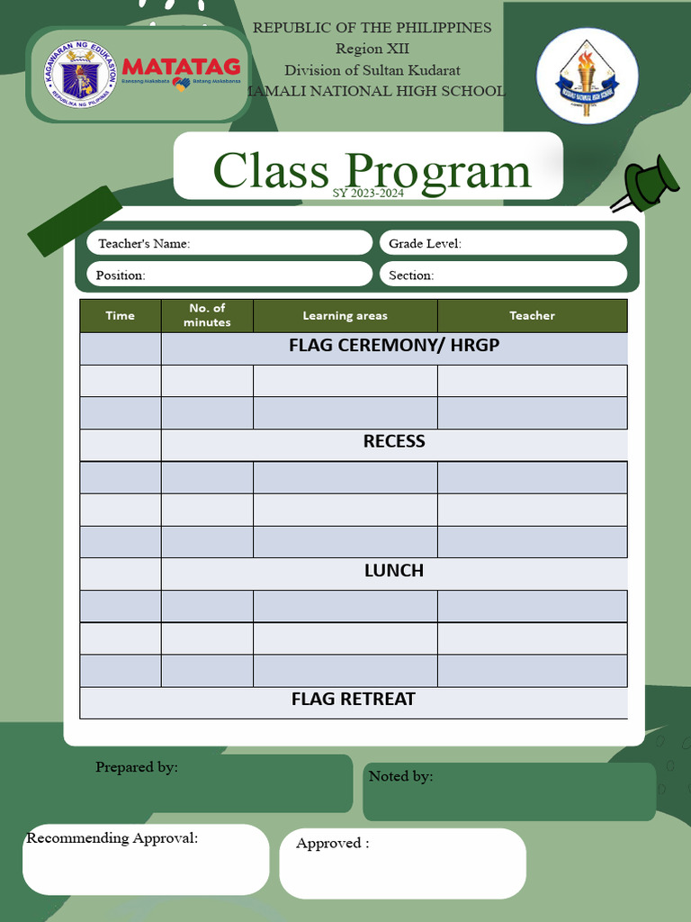 SY 2023-2024 Class Schedule Template | PDF