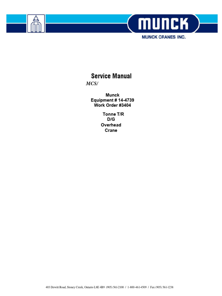 Munck Overhead Crane Service Manual | PDF | Crane (Machine) | Elevator