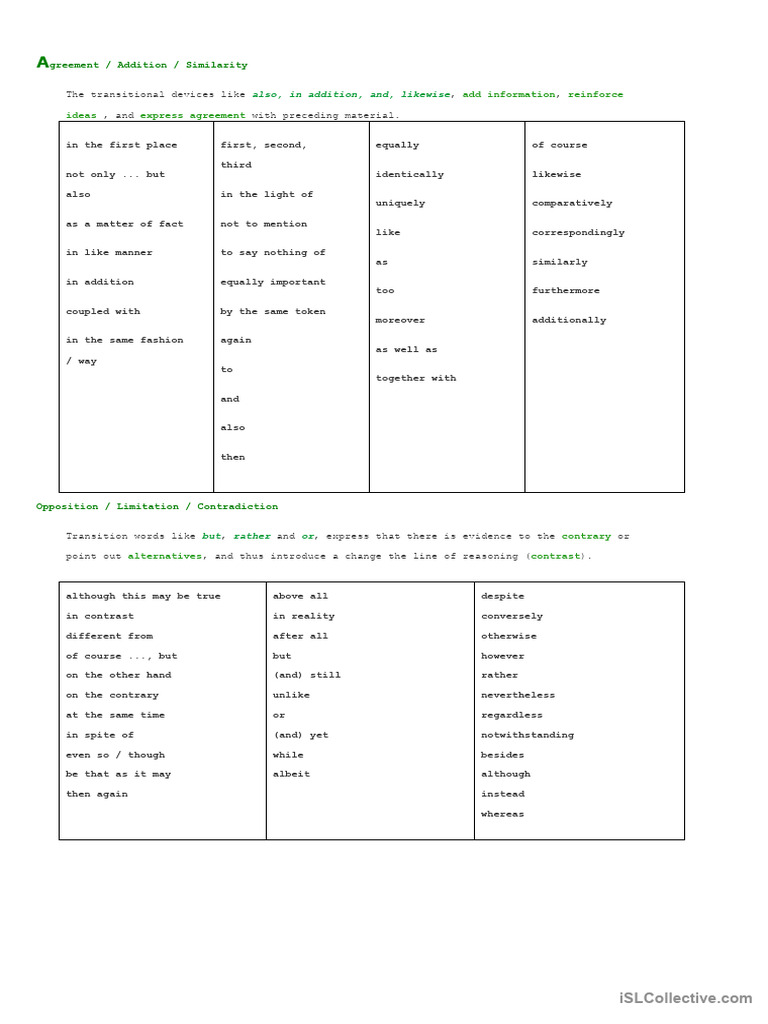 Conjunctions and Transitional Devices | PDF | Reason