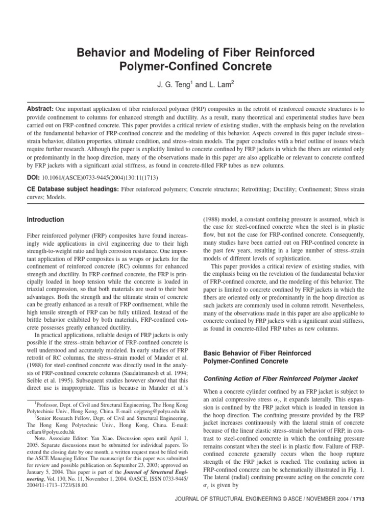 Behavior and Modeling of Fiber Reinforced Polymer-Confined Concrete ...