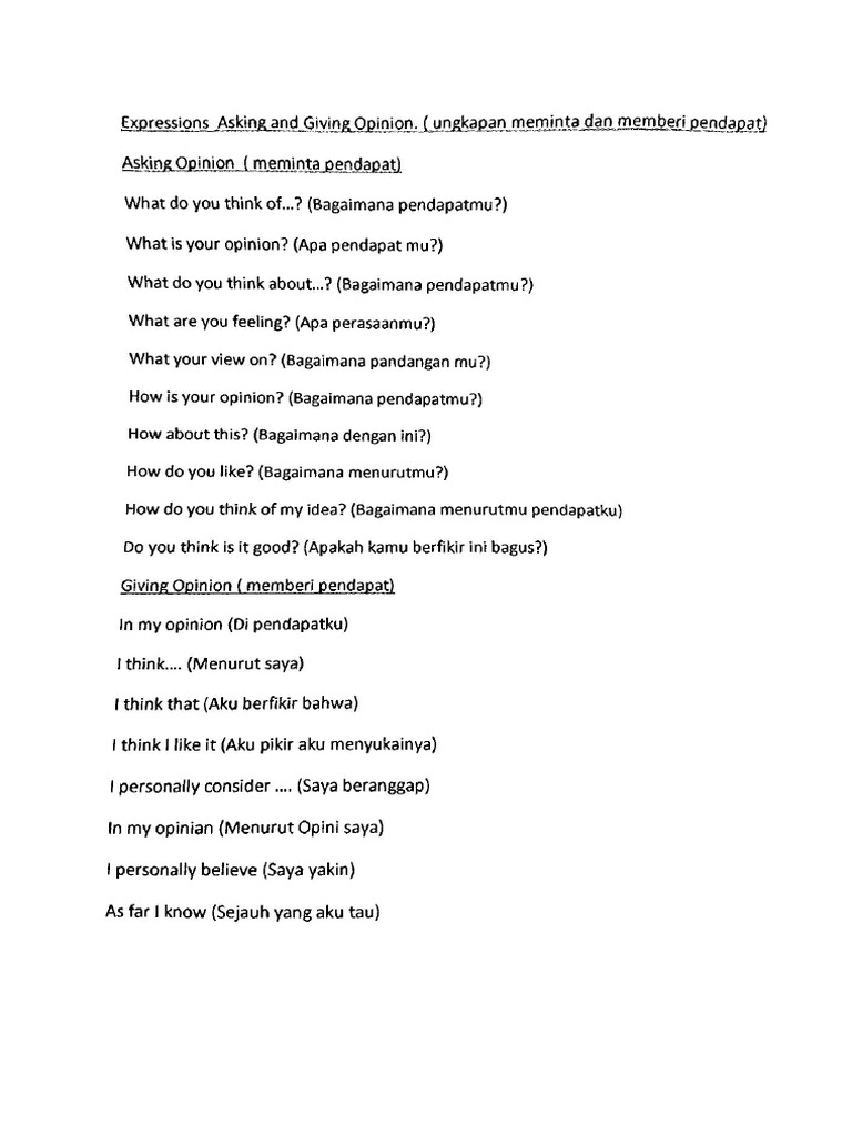 Asking and giving opinion pdf